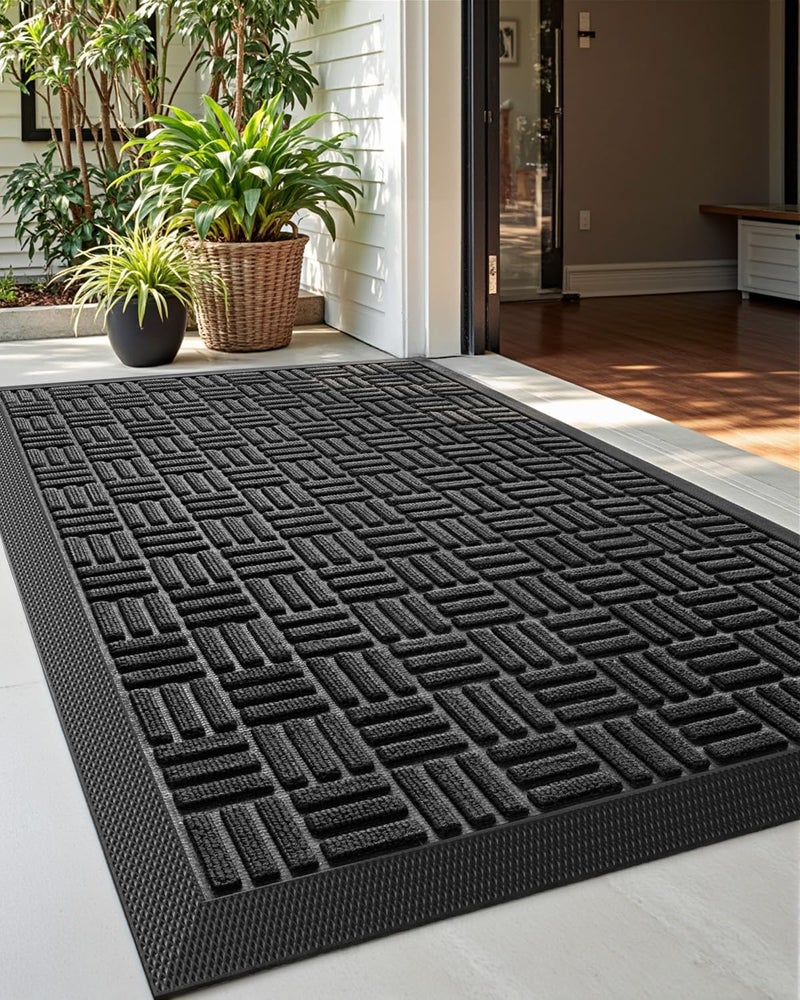 DEXI Front Door Mat Outside Entrance, 2x3 ft Rubber Entry Doormat Heavy Duty, Welcome Mats Non Slip for Inside House Floor Entryway Back Doors Exterior Patio, Maze Black - Image 1